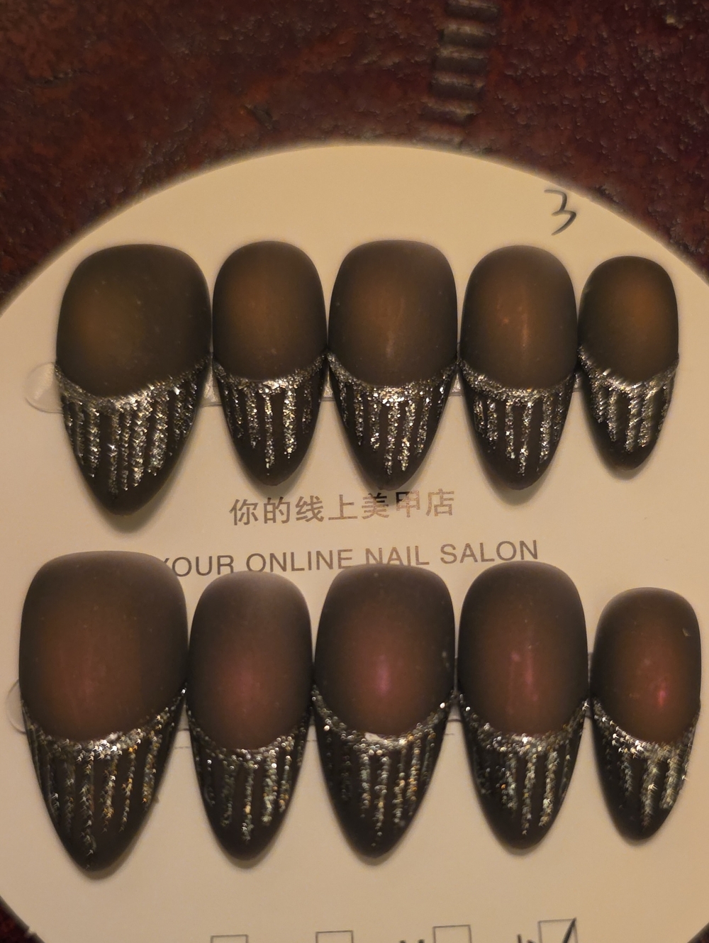 Matte Black Light Press-On Nails with Silver Accent - Size Large